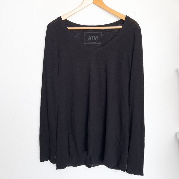 ATM Long Sleeve Top Shirt V Neck Knit Womens Large Black Basic Staple Classic - Picture 1 of 9
